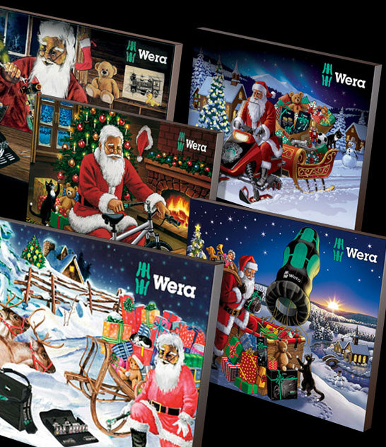 A collection of Wera Advent Calendars from different years.